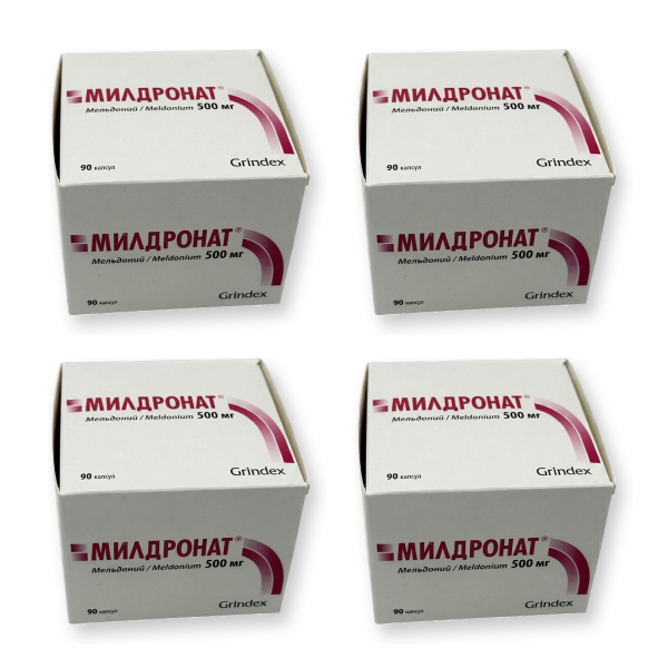 Four boxes of Mildronate 500 mg, 90 capsules per box